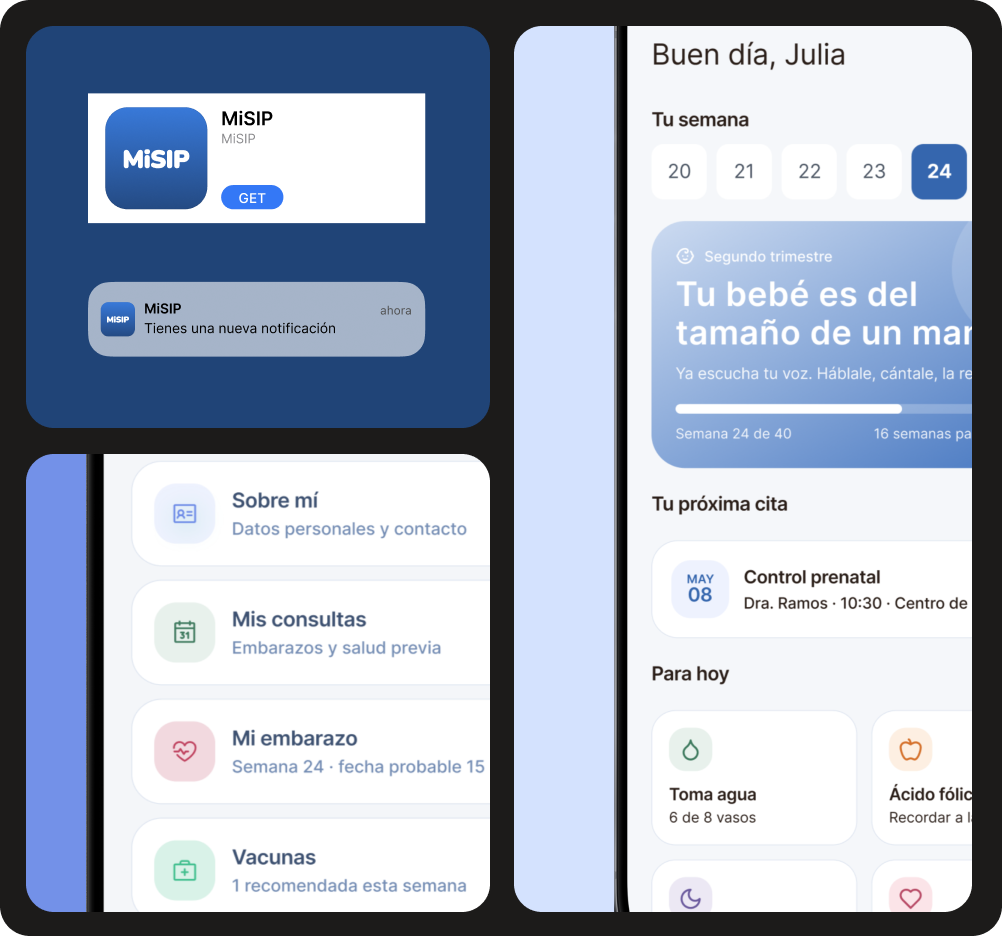 MiSIP - maternal health app screens